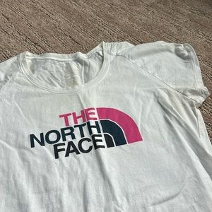 The North Face White Tee with Pink Logo